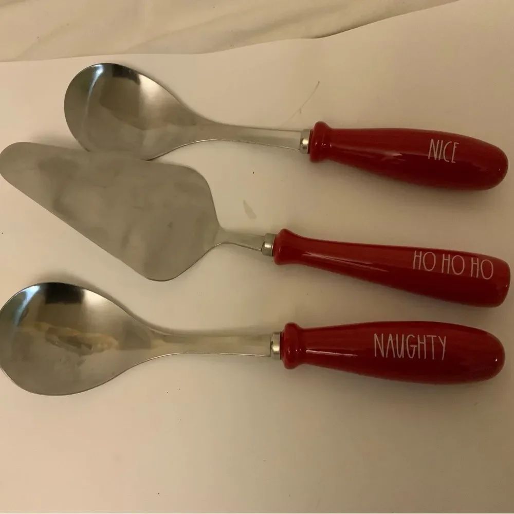 Rae Dunn Magenta Collection Christmas serving cake Spoons Lettering RARE